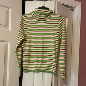 Striped Green and Red Turtleneck Sweater